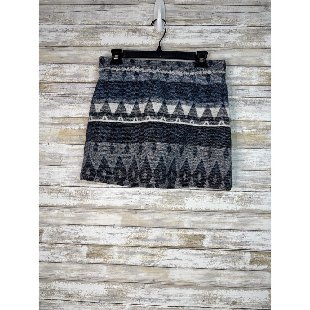 Llama Wool Blue Aztec Skirt 4 Fringe Sam Edleman Boho Southwestern Academia